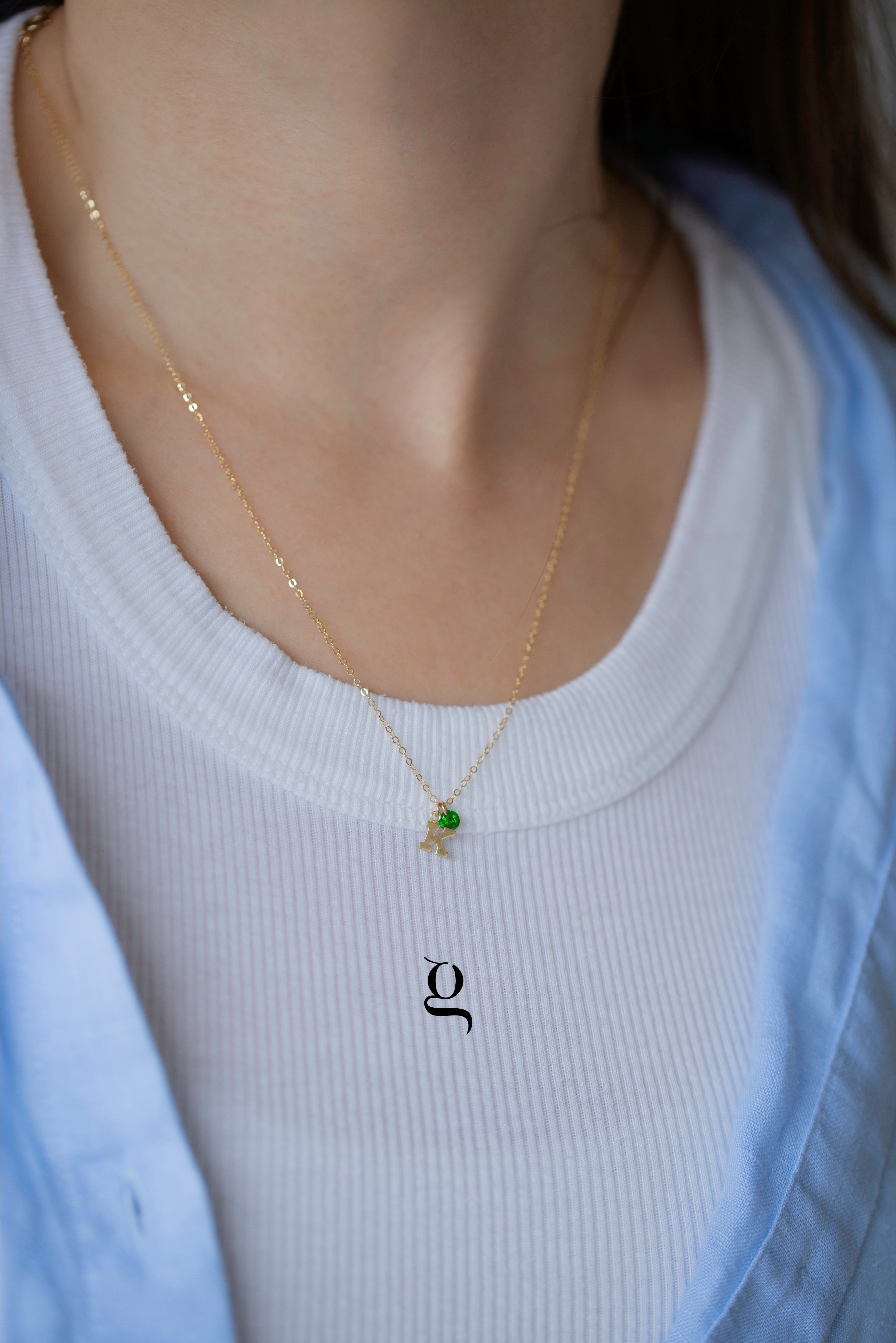 Initial Necklace with stone - Goldside Jewelry