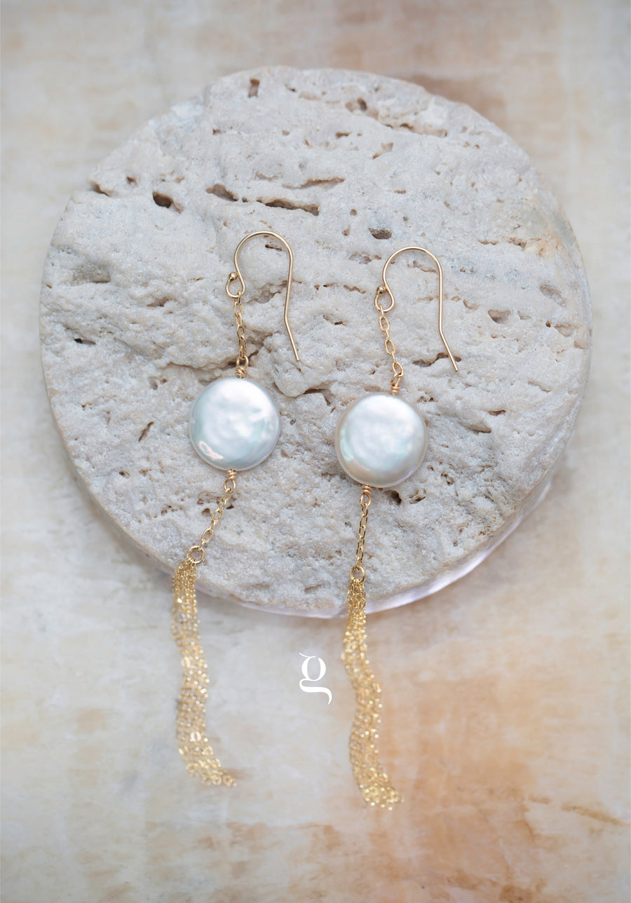 Pearl Orbit Danglers - Goldside Jewelry