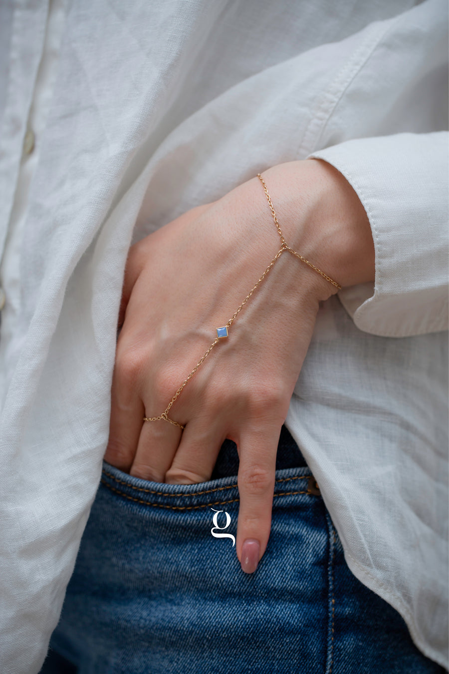 Opal Glow Hand Chain - Goldside Jewelry