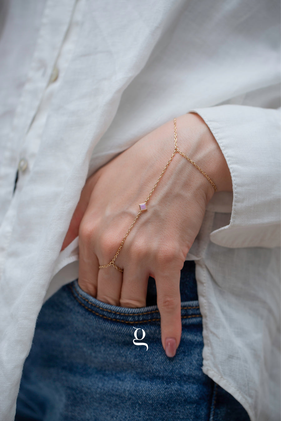 Opal Glow Hand Chain - Goldside Jewelry