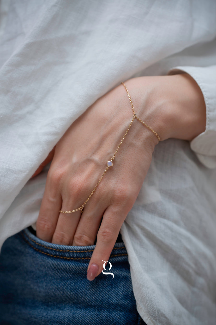 Opal Glow Hand Chain - Goldside Jewelry