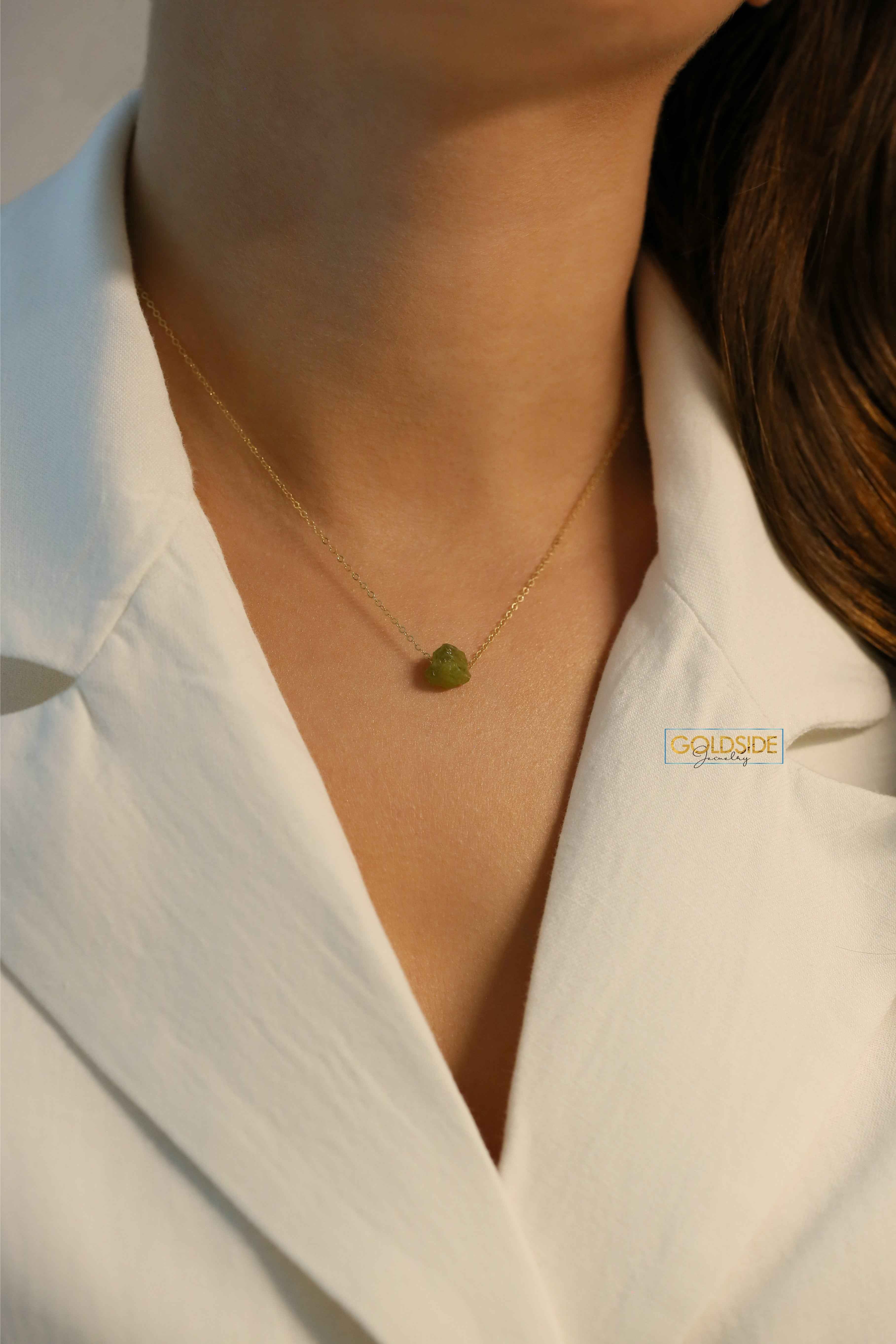 Raw Peridot Stone Necklace