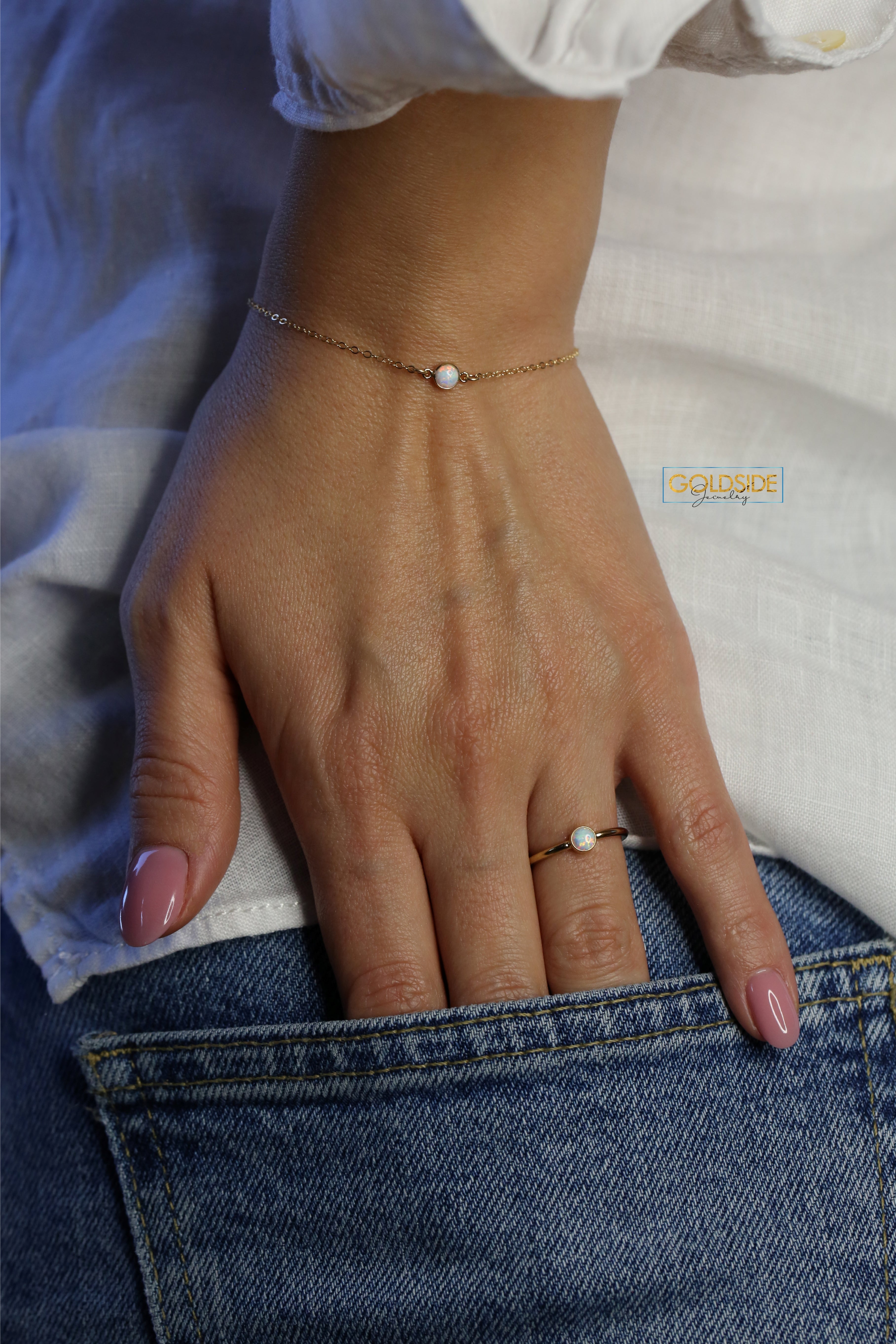 White and Blue Opal Bracelet - Goldside Jewelry