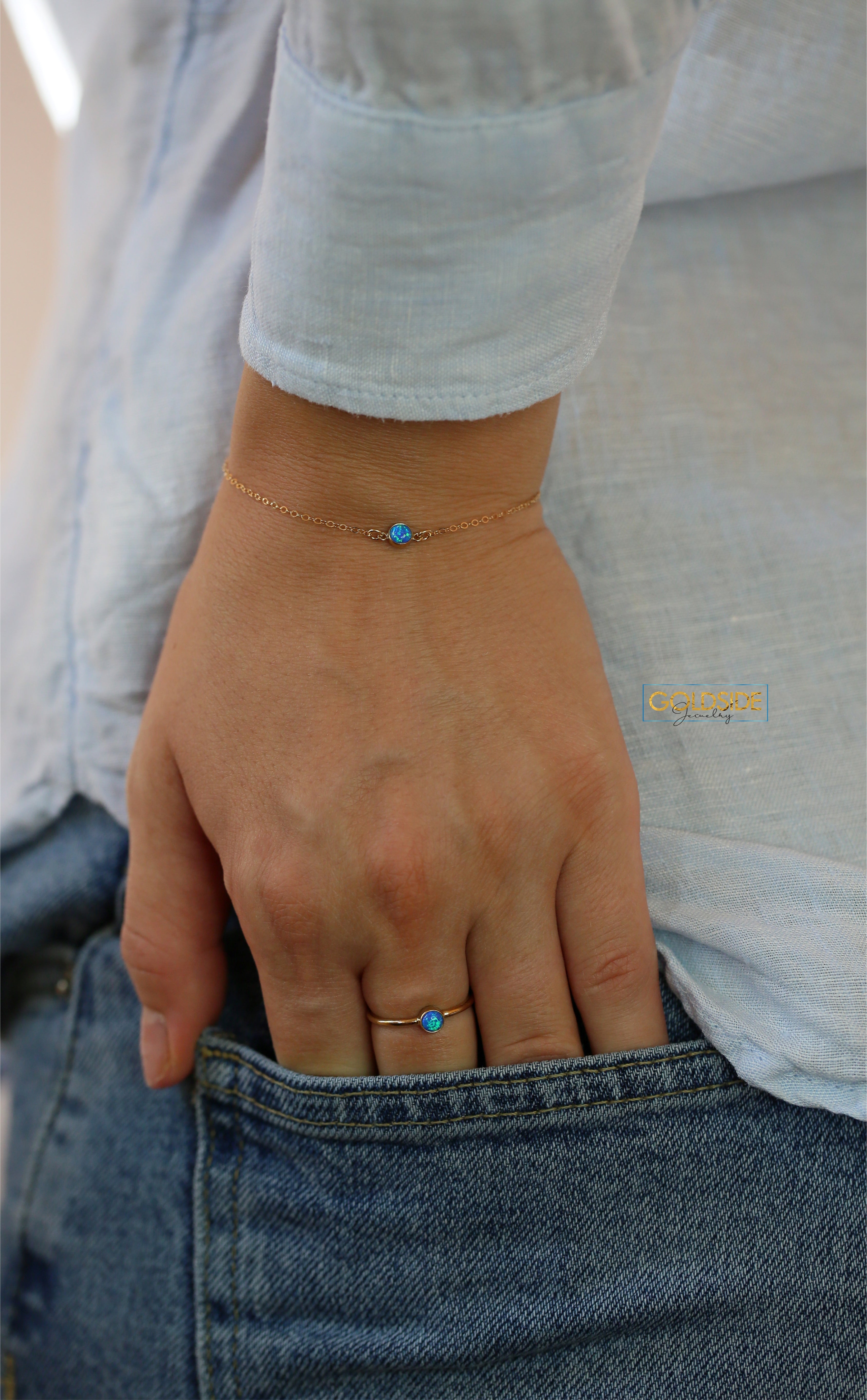White and Blue Opal Bracelet - Goldside Jewelry