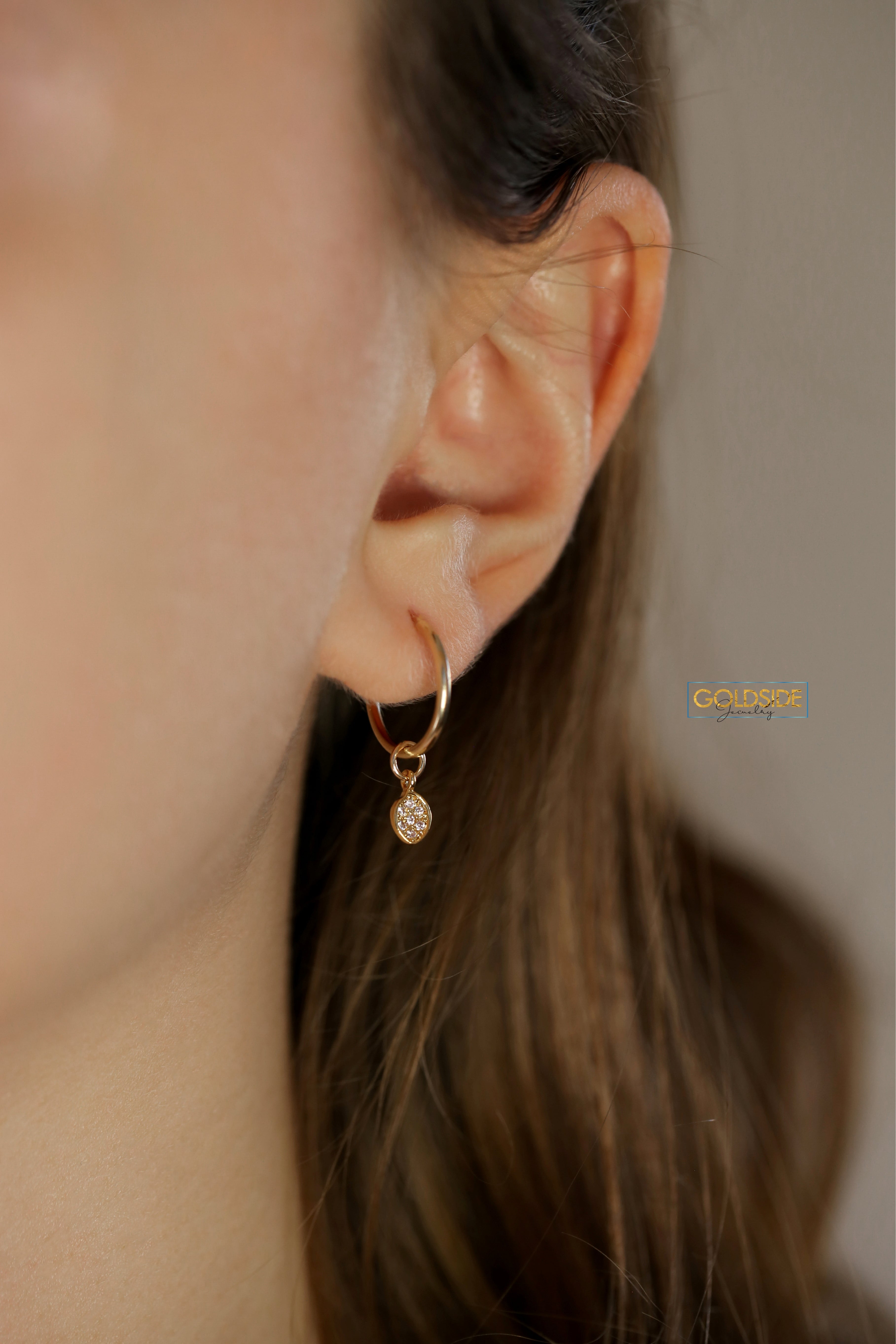 Leaf Charm Hoops - Goldside Jewelry