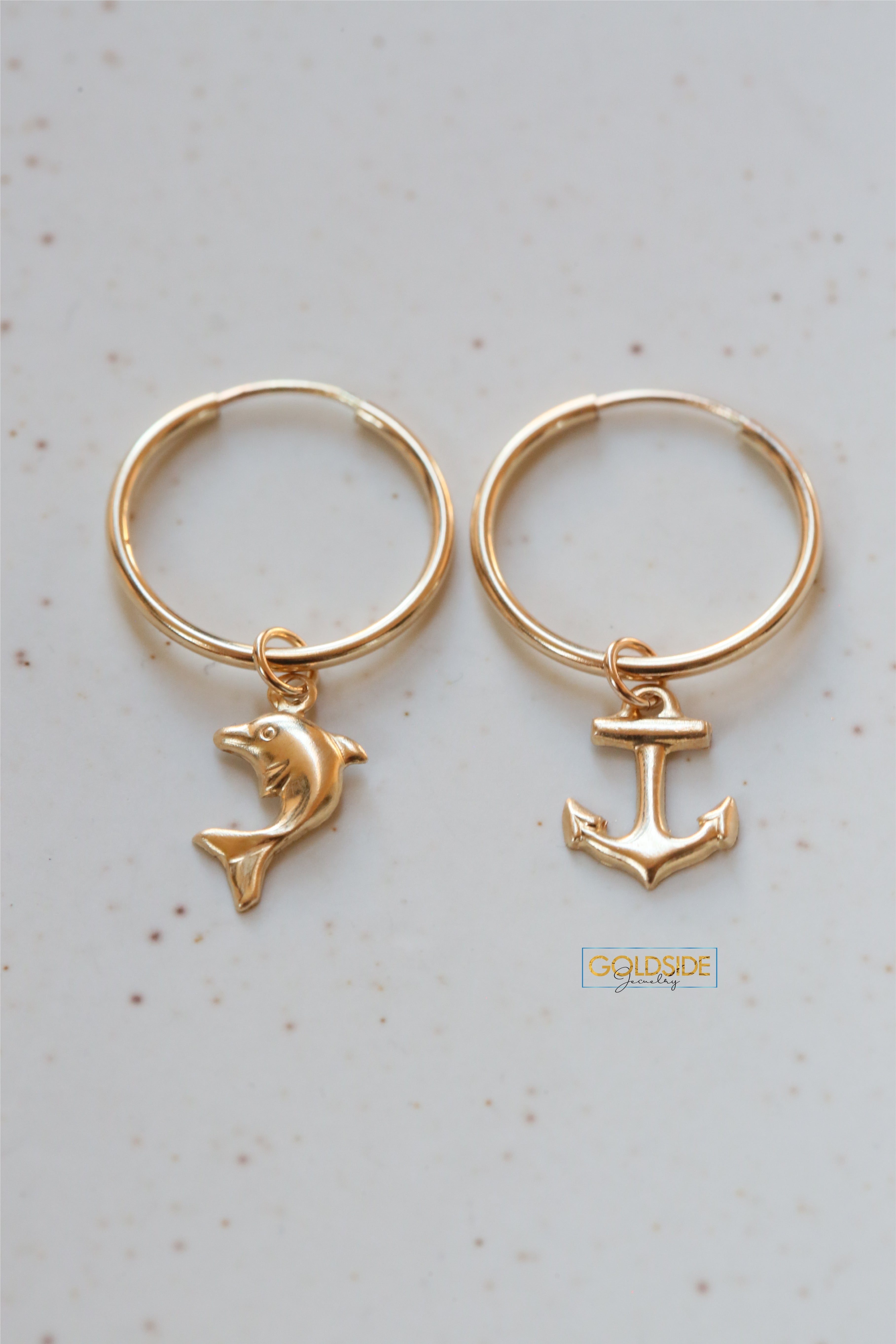 Dolphin & Anchor Hoops - Goldside Jewelry