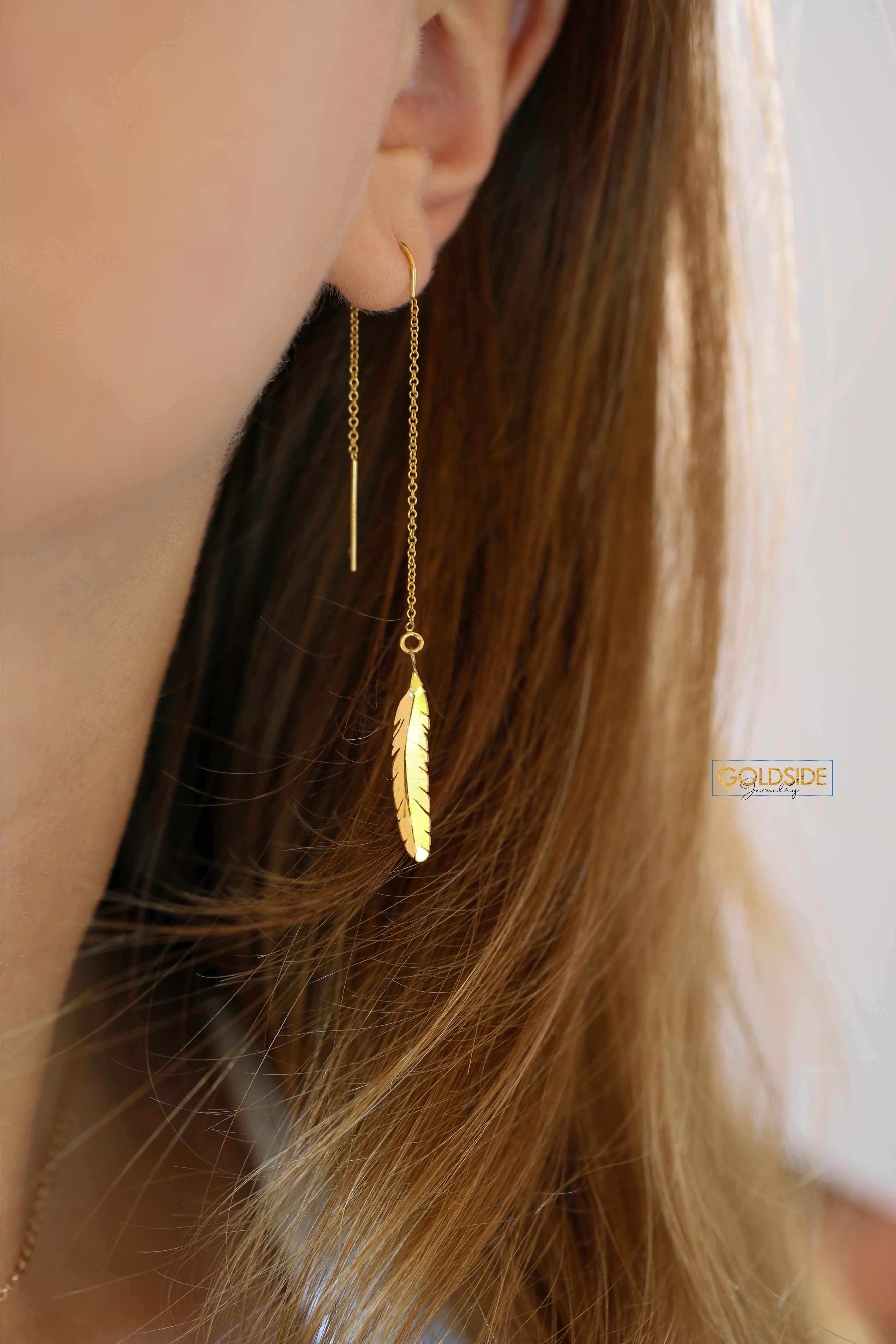 Elongated Feather Earrings
