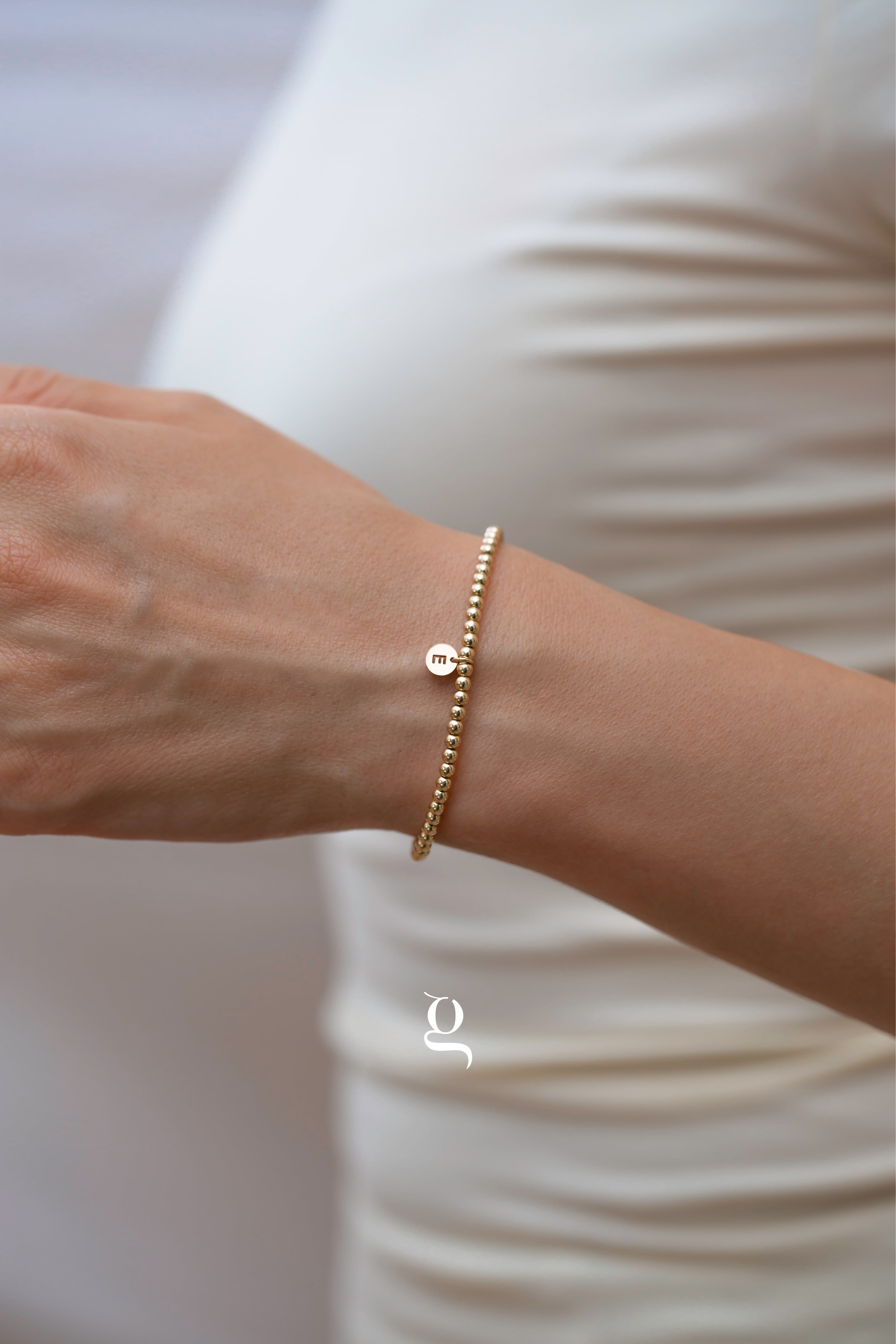 Gold Beaded Bracelet with Initial Charm - Goldside Jewelry