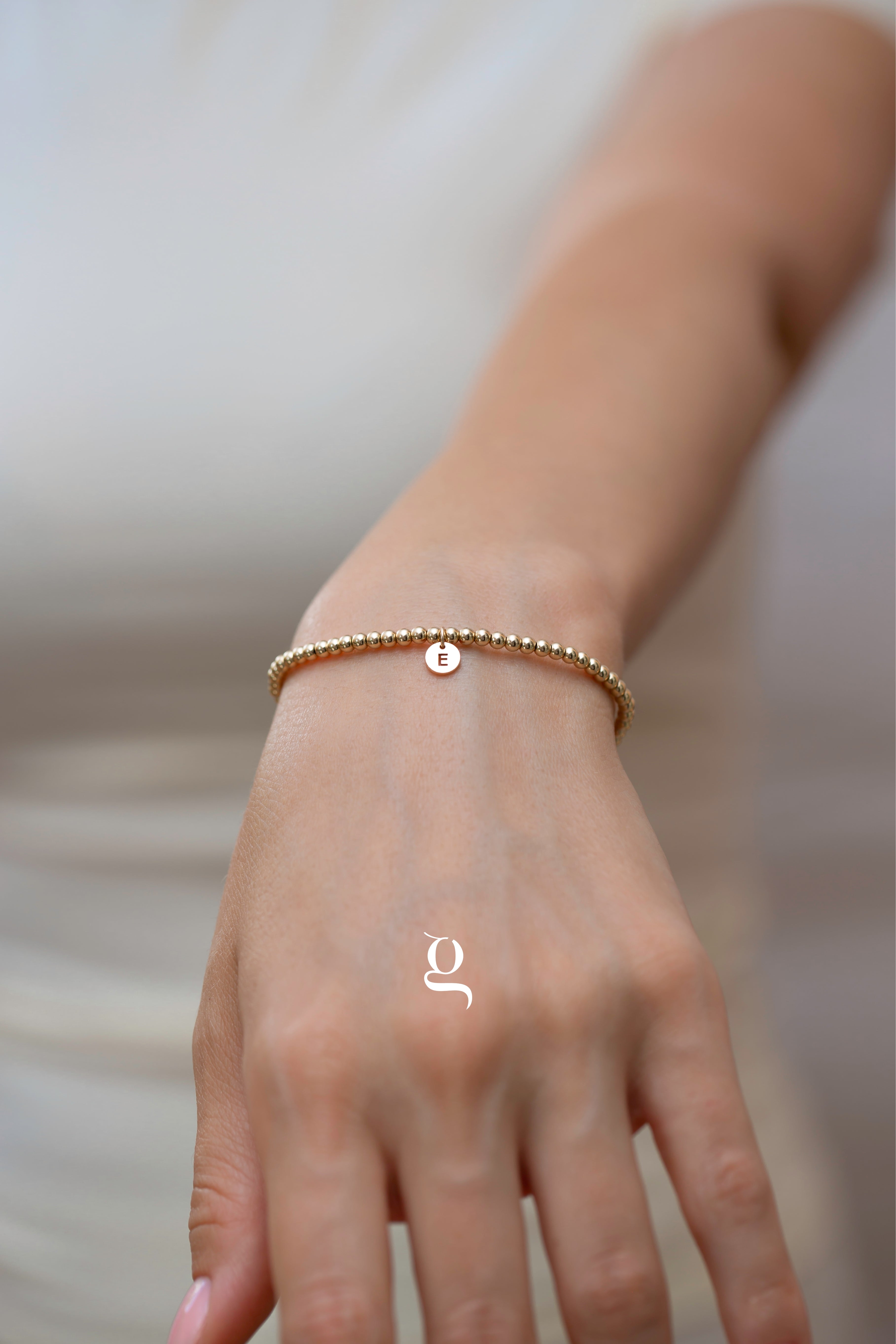 Gold Beaded Bracelet with Initial Charm - Goldside Jewelry