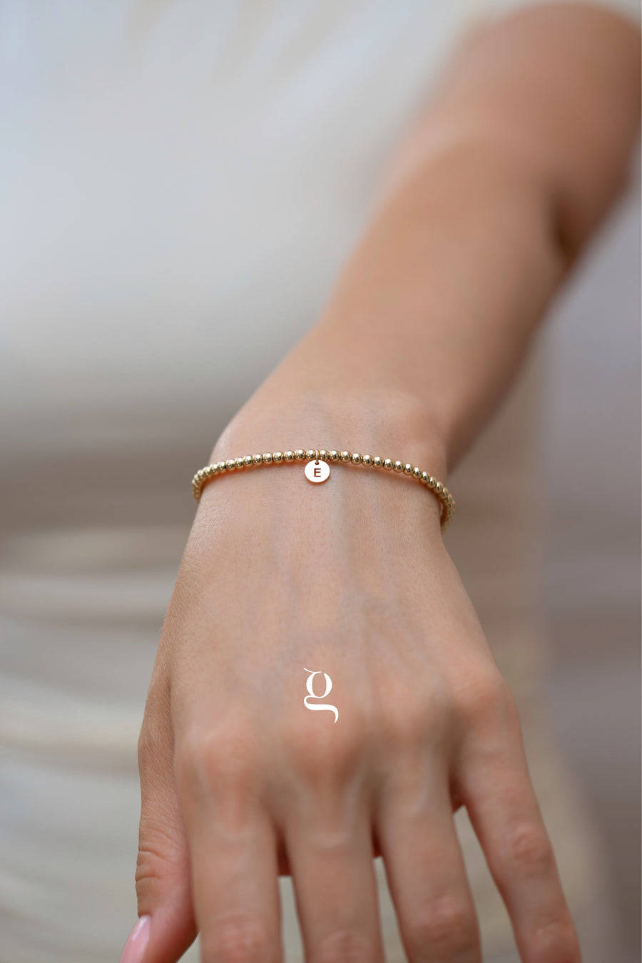 Gold Beaded Bracelet with Initial Charm - Goldside Jewelry