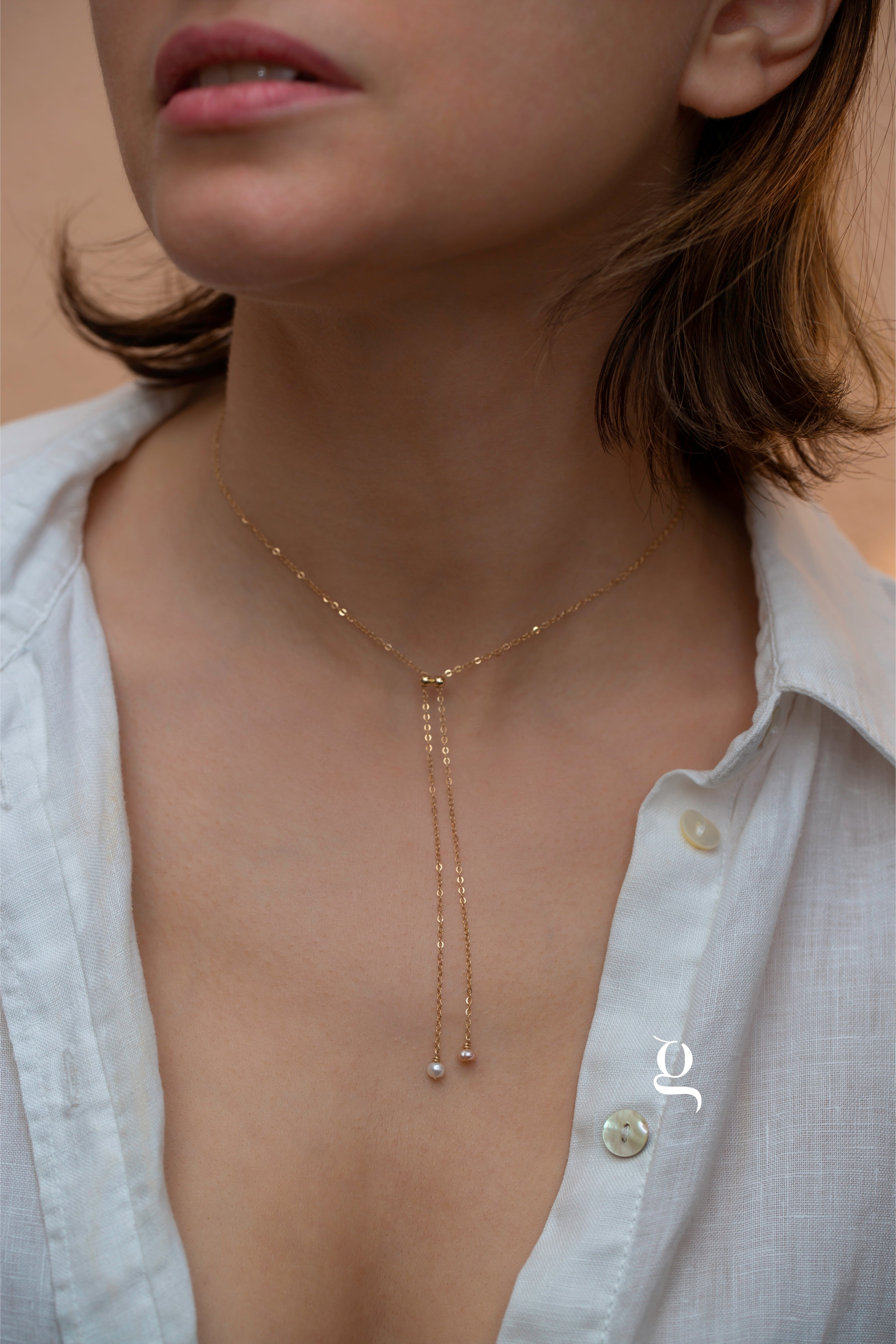 Y Necklace with Dual Pearl Drops - Goldside Jewelry
