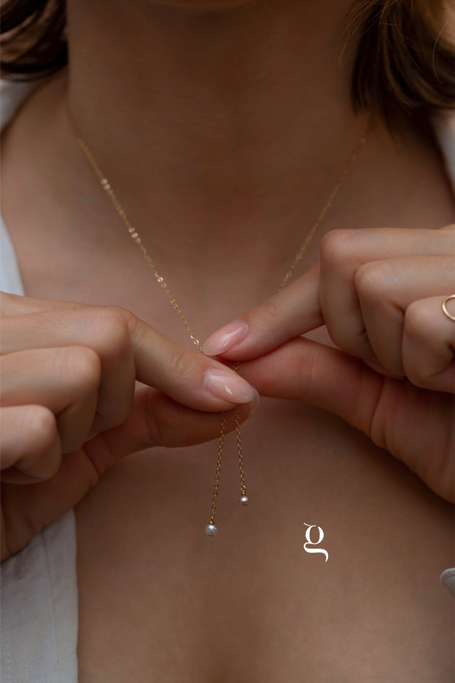 Y Necklace with Dual Pearl Drops