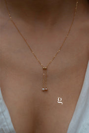 Y Necklace with Dual Pearl Drops