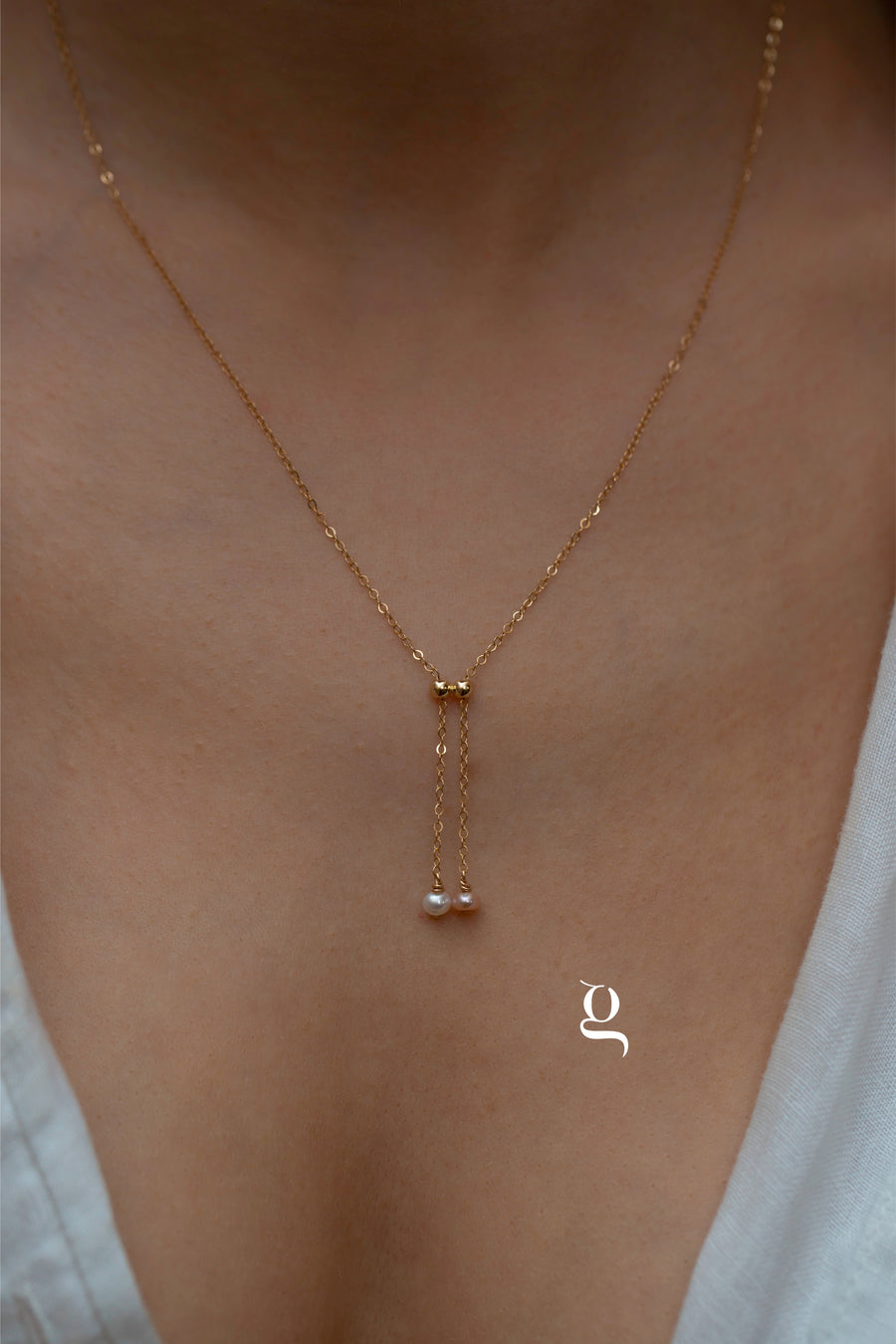 Y Necklace with Dual Pearl Drops