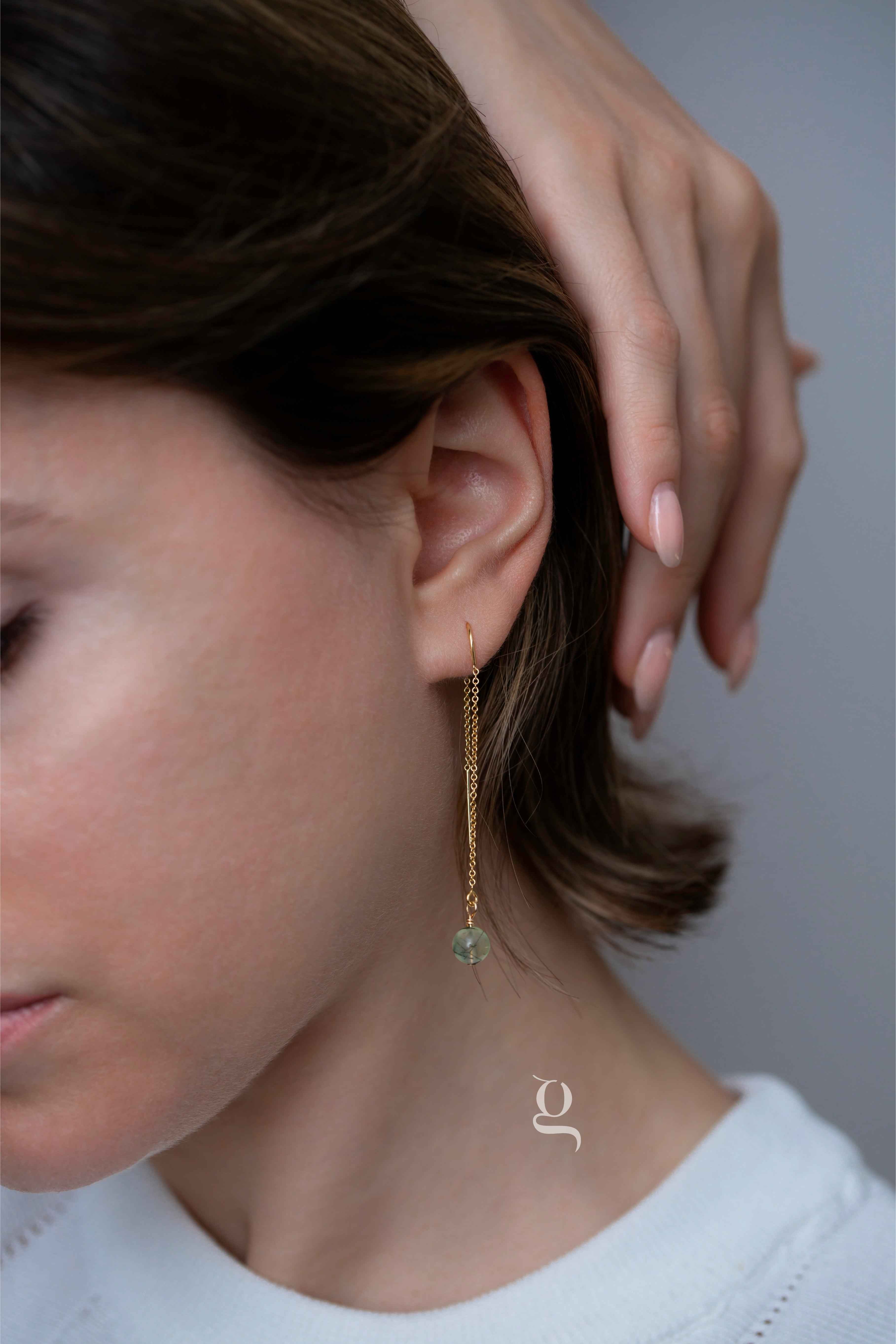 Long Thread Earrings with Peridot Stone