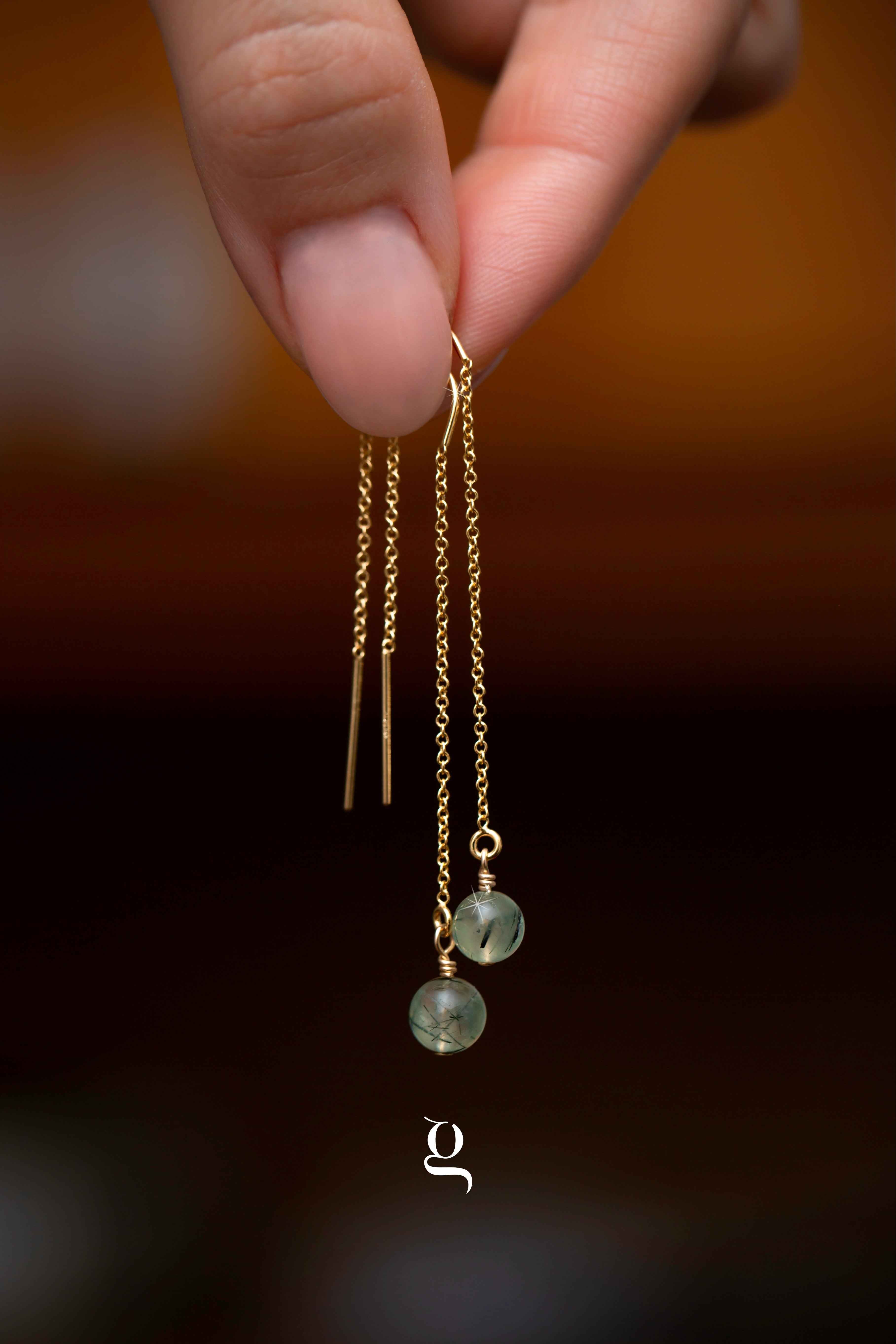 Long Thread Earrings with Peridot Stone