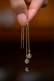 Long Thread Earrings with Peridot Stone