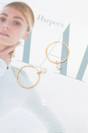 Classic Gold Hoops with Petite Pearl Charm