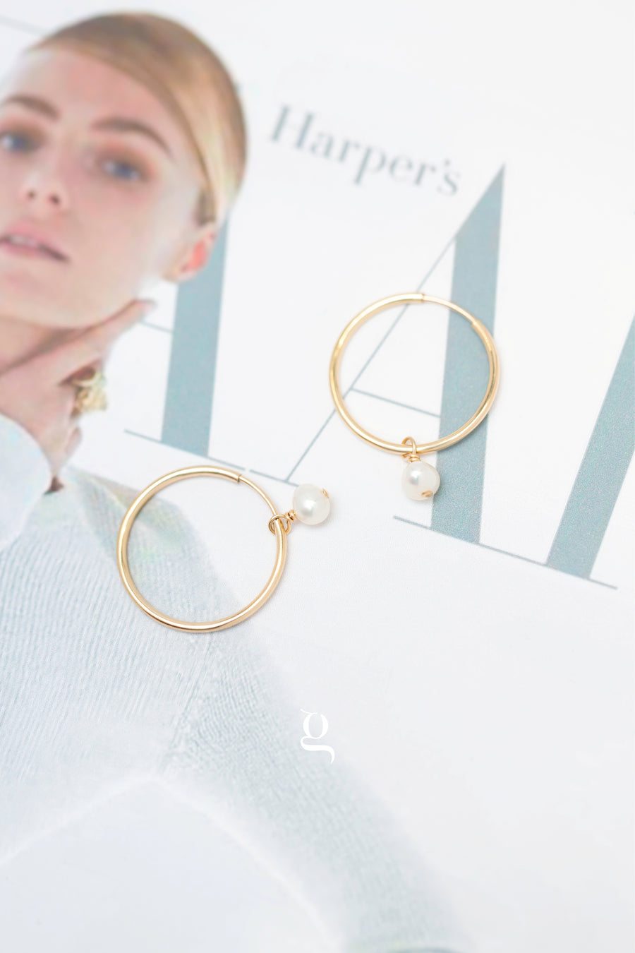 Classic Gold Hoops with Petite Pearl Charm