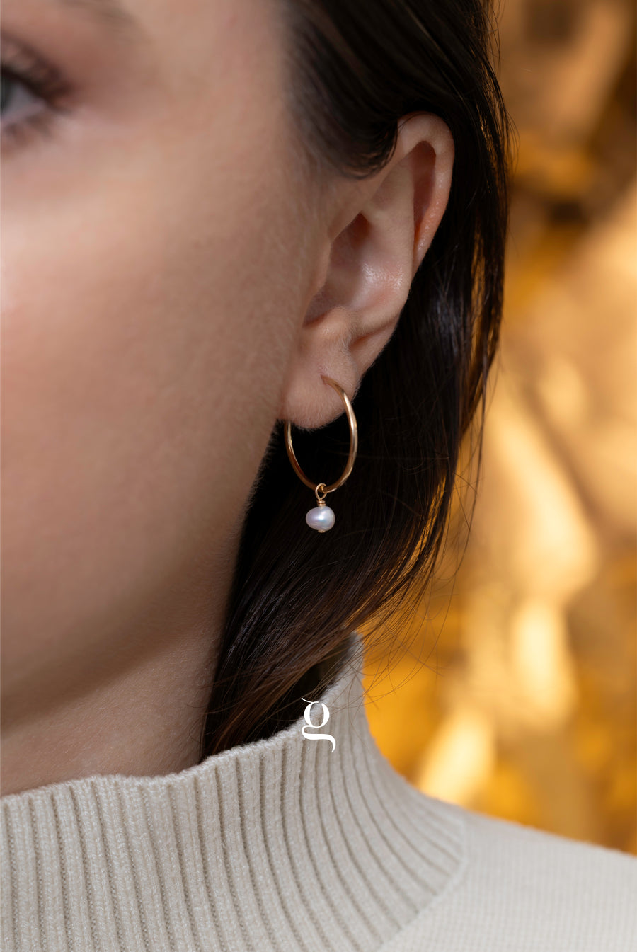 Classic Gold Hoops with Petite Pearl Charm
