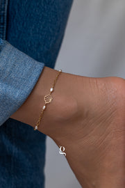 Gold Shell Anklet with Pearls
