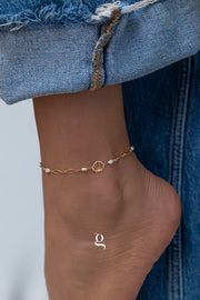 Gold Shell Anklet with Pearls