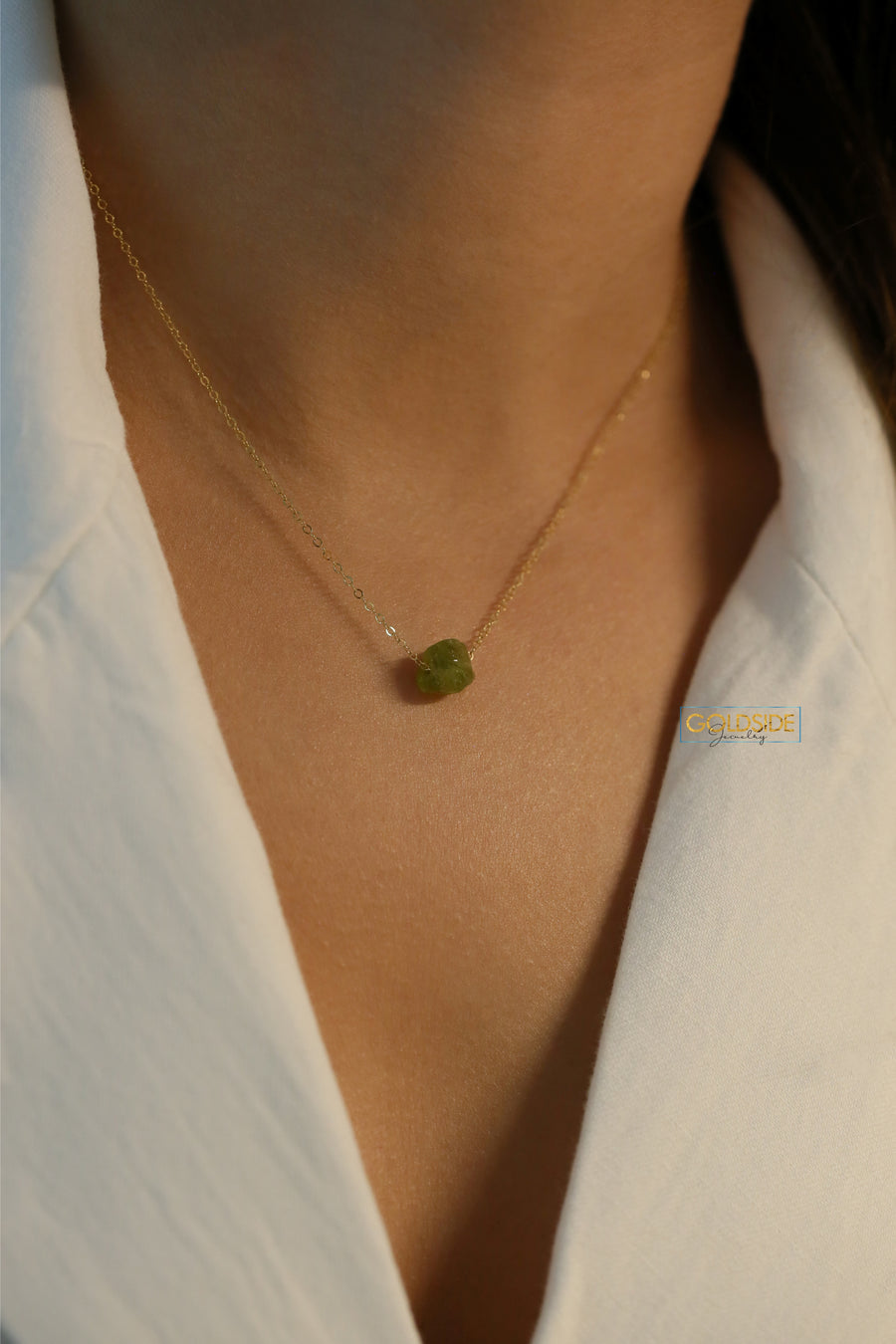 Raw Peridot Stone Necklace