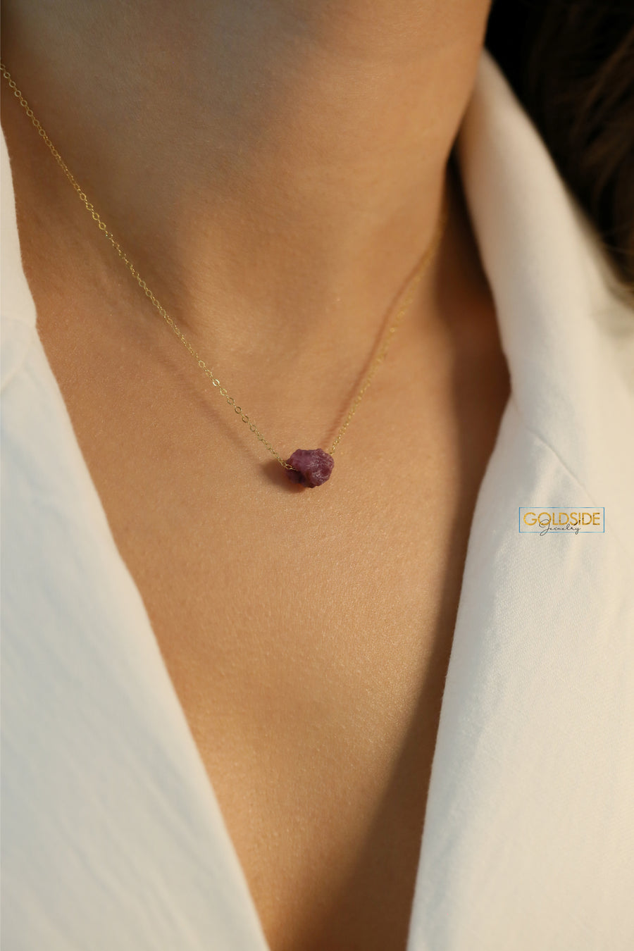 Raw Ruby Stone Necklace