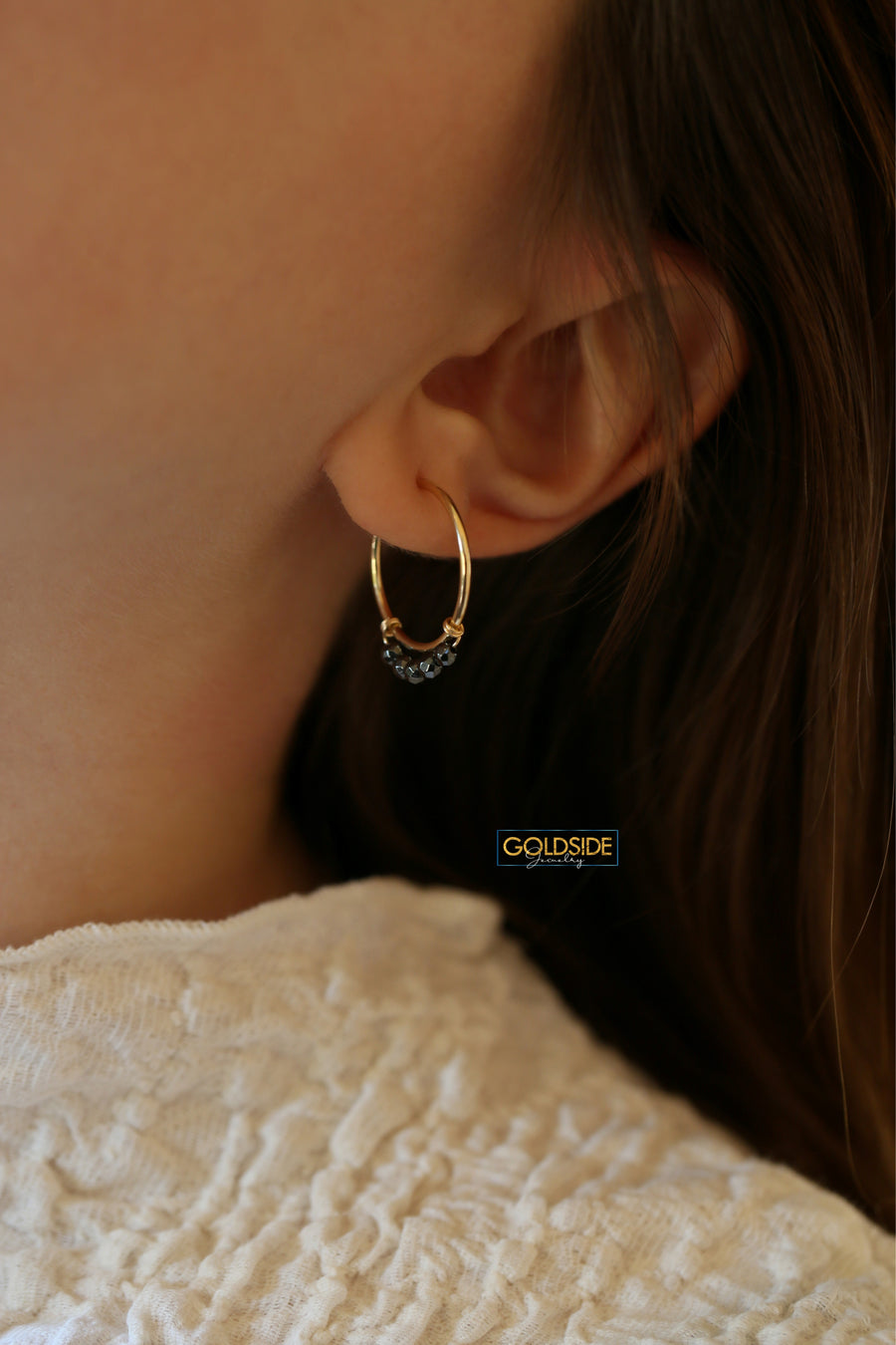 Hoops with Hematite Stone