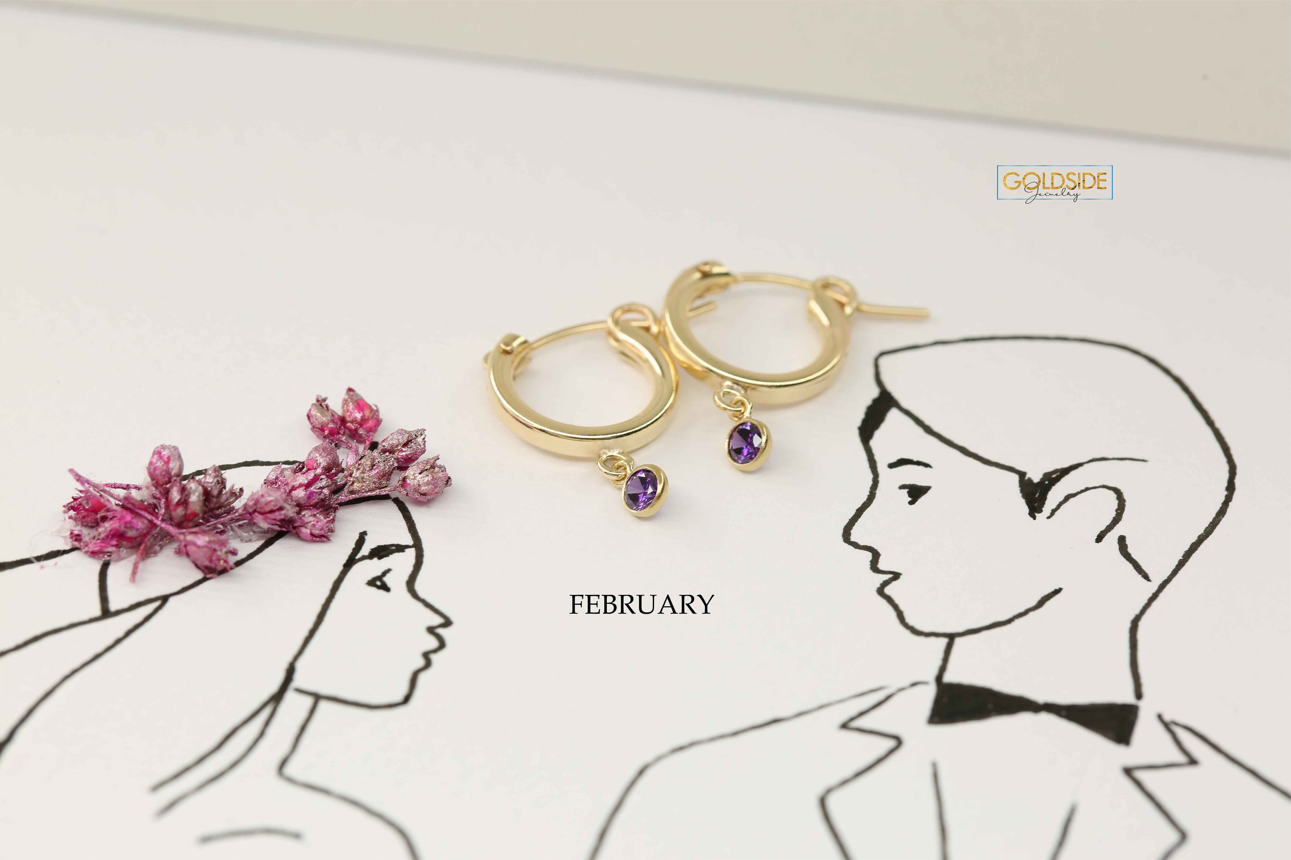 Thick Hoops with Month Stone